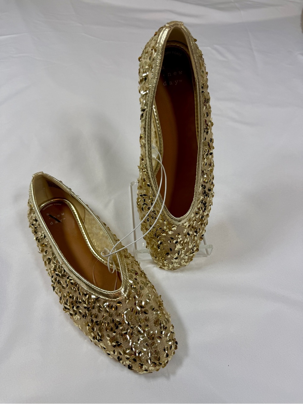a new day Gold Sequin Embellished Ballet Flats